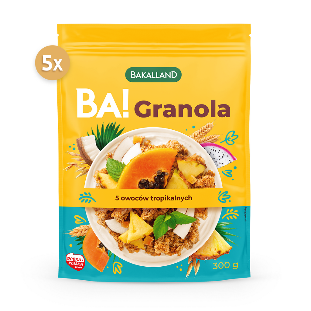 Zestaw 5szt - Bakalland BA! Granola 5 owoców tropikalnych 300g - sklep Purella.pl
