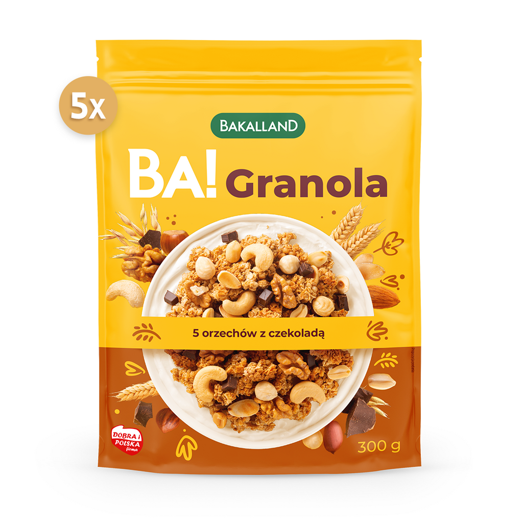 Zestaw 5szt - Bakalland BA! Granola 5 orzechów 300g - sklep Purella.pl