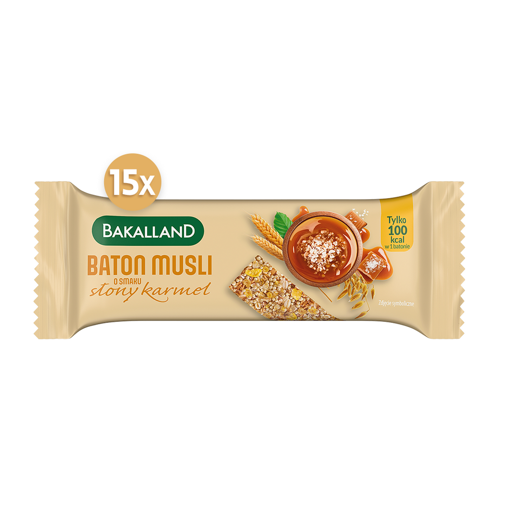 Zestaw 15szt - Bakalland Baton musli o smaku słony karmel 30g - sklep Purella.pl