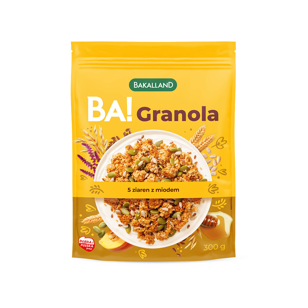 BA! Granola 5 ziaren z miodem 300g - sklep Purella.pl