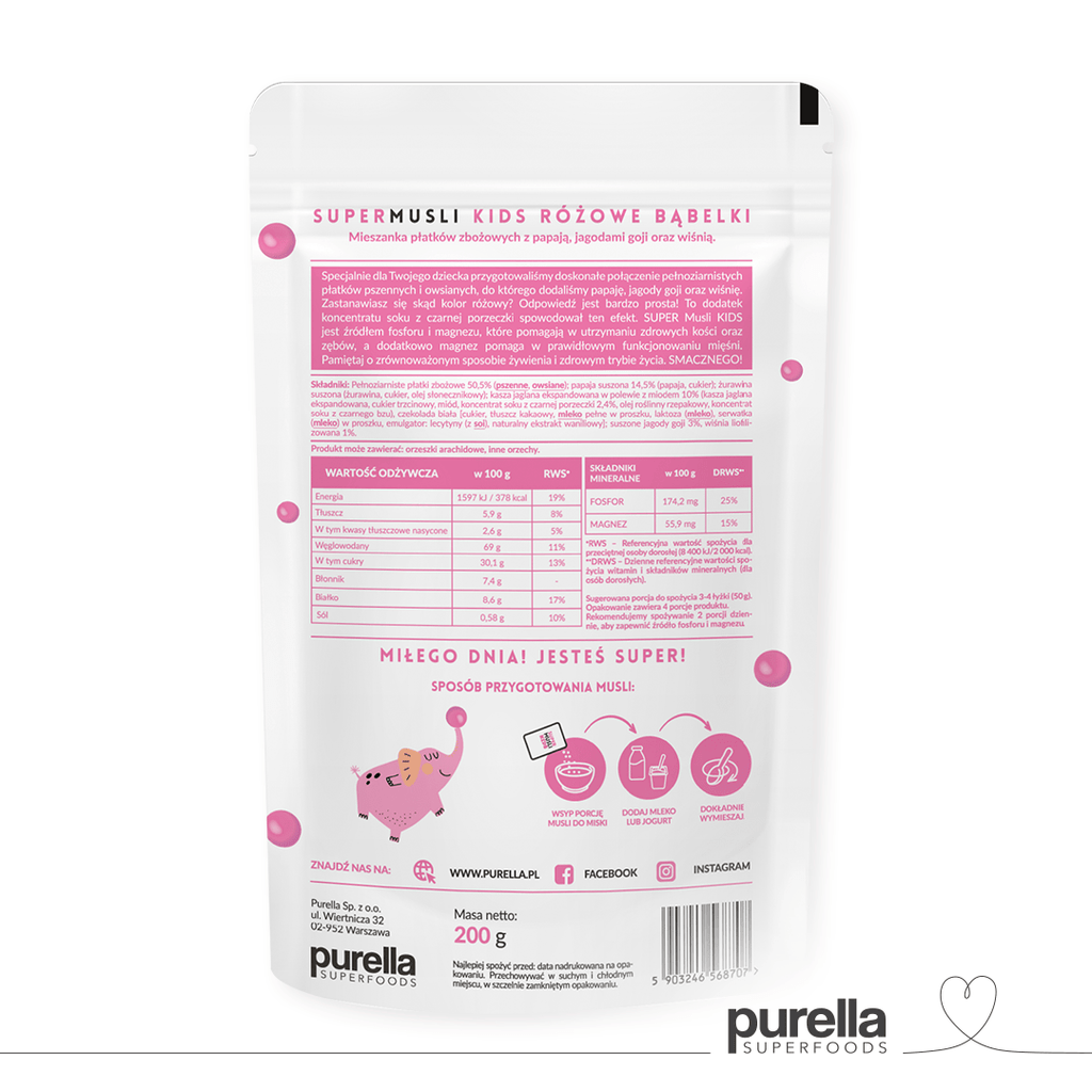 SuperMusli KIDS Różowe bąbelki 200 g - Purella - 1