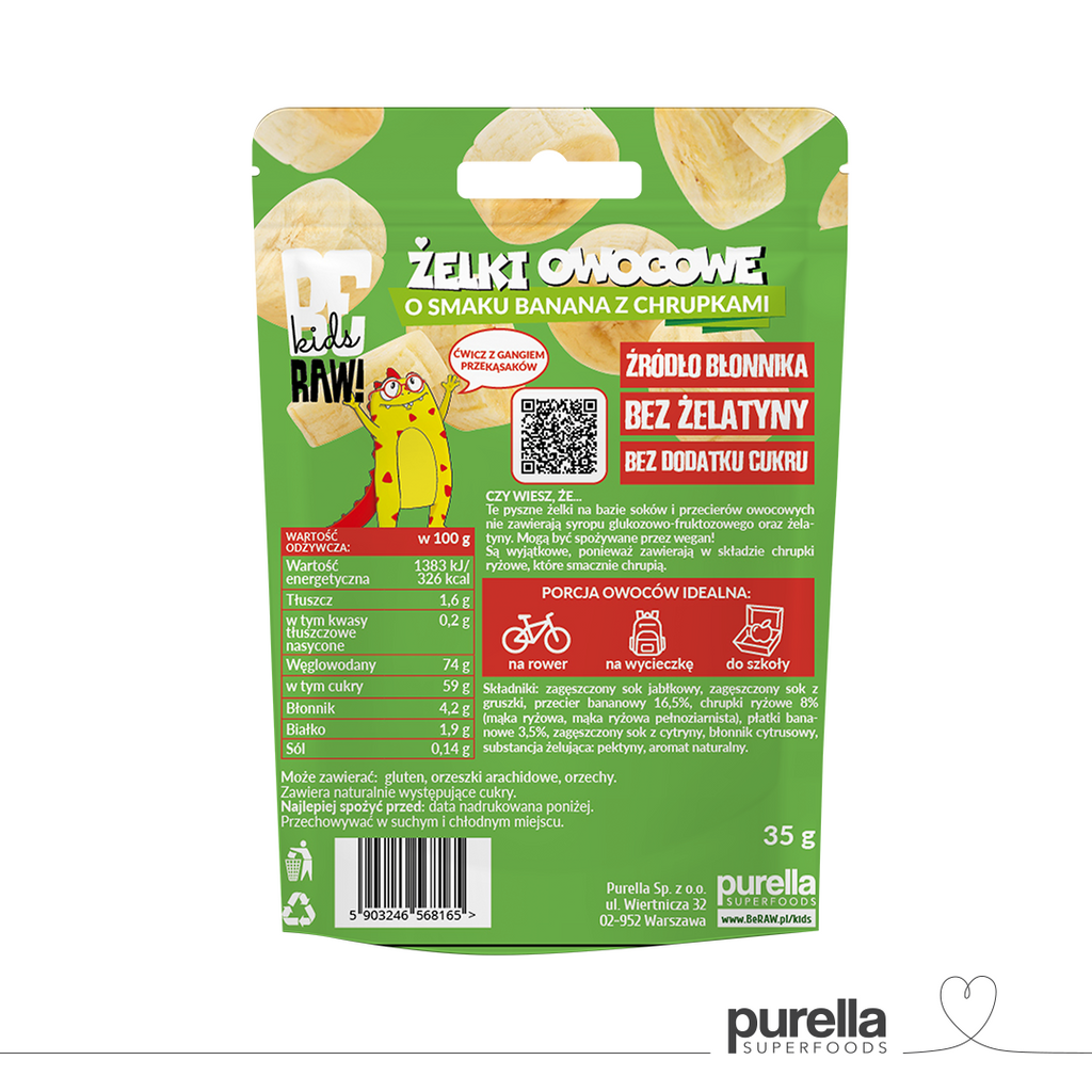 BeRAW Kids żelki Banan z chrupkami 35g - sklep Purella.pl