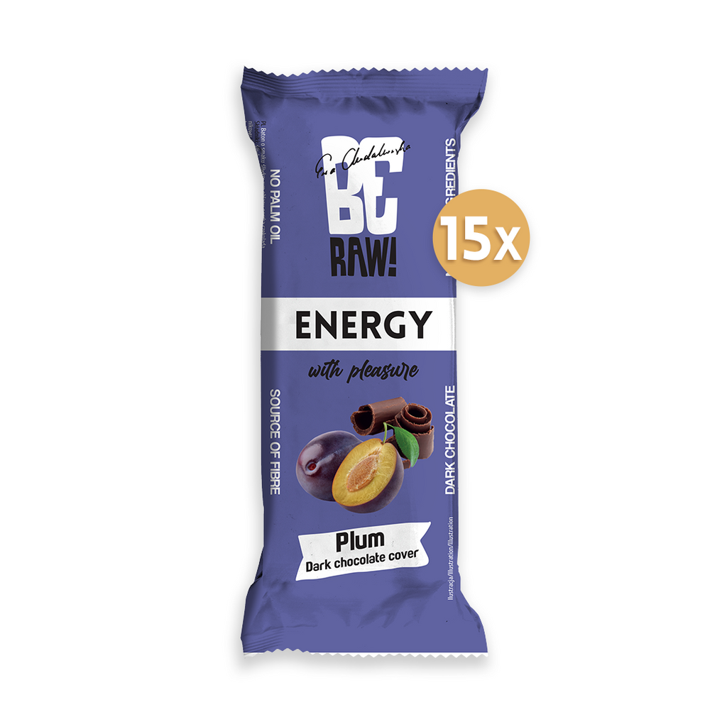 Zestaw 15 szt - BeRaw Energy baton owocowy - śliwkowy w gorzkiej czekoladzie 40g - sklep Purella.pl