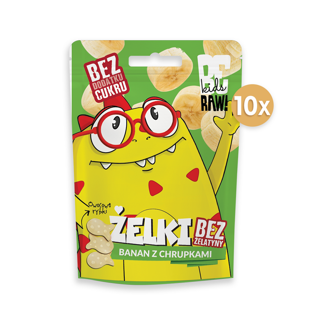 Zestaw 10 szt - BeRAW Kids Żelki - Banan z chrupkami 35g, żelki dla dzieci - sklep Purella.pl