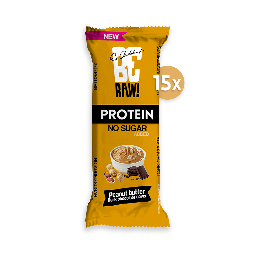 Zestaw 15 szt - BeRAW Baton proteinowy 27% - z kremem orzechowym w czekoladzie 40 g - sklep Purella.pl