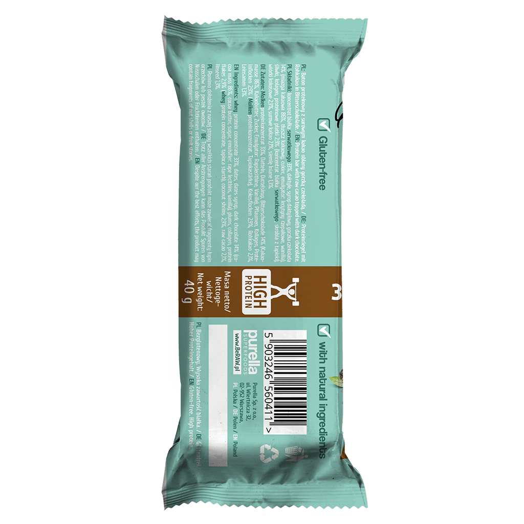 BeRAW Bar Protein 38% Raw Cocoa 40g - Purella - 1