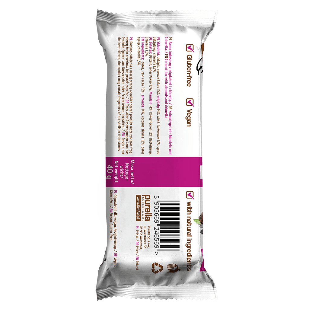 BeRAW Bar Energy Raw Cacao, Coconut 40g - Purella - 1