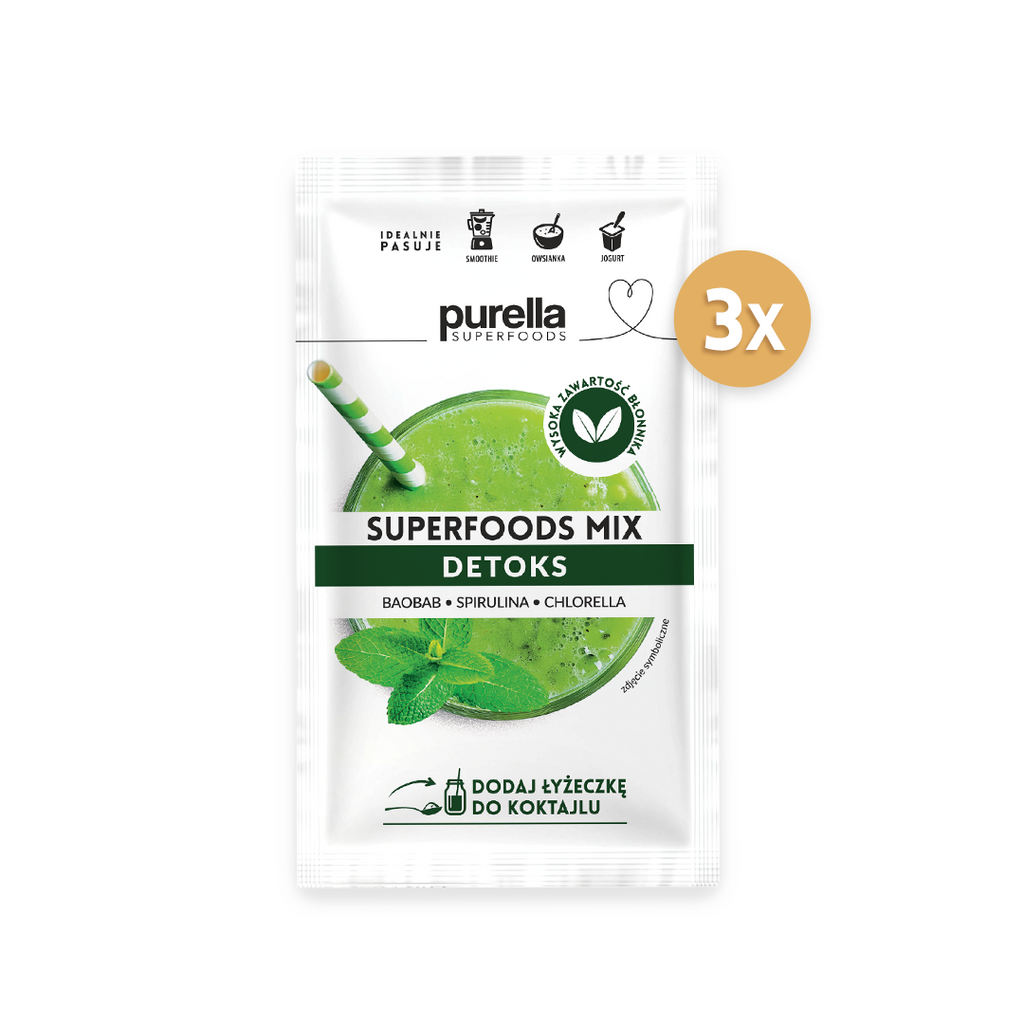Zestaw 3 szt - Purella Superfoods Mix Detoks - mieszanka superfoodów na detoks 40 g - sklep Purella.pl