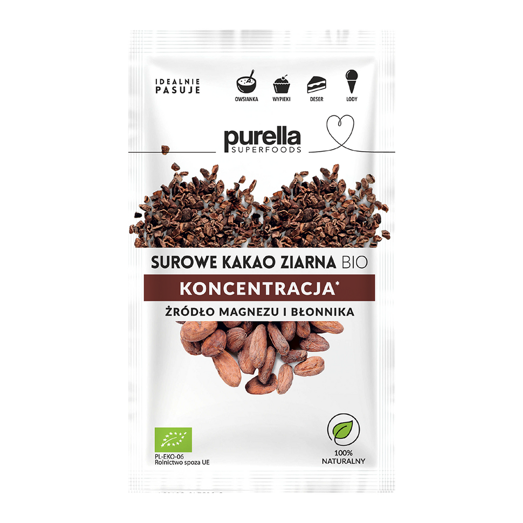 Purella SUPERFOOD Surowe kruszone ziarna kakao BIO 21g - sklep Purella.pl